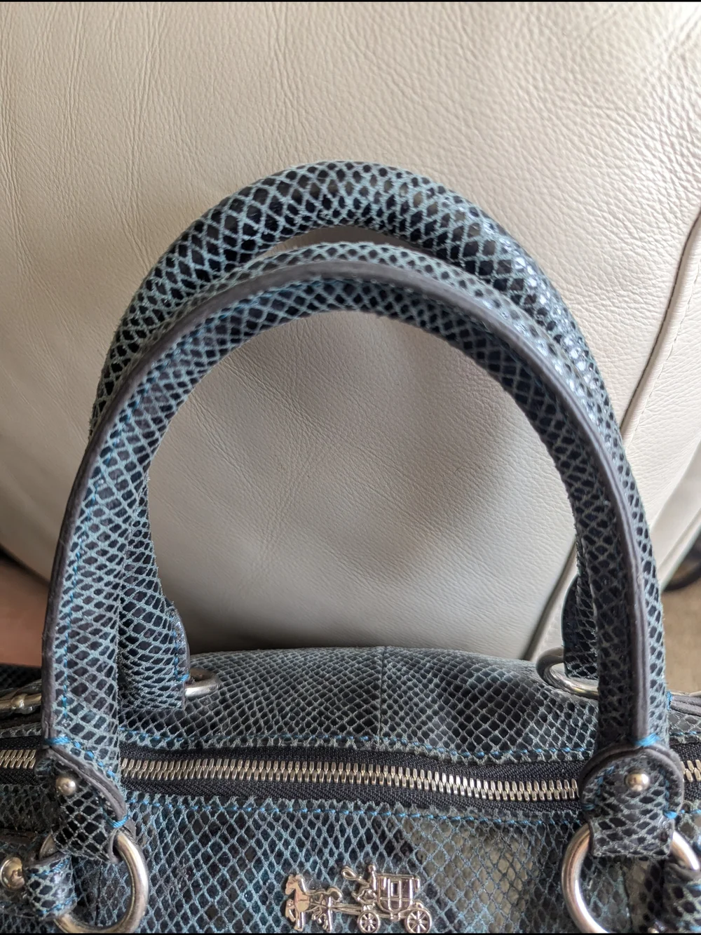 Vintage Coach MadisonLindsey Satchel in a blue/teal python-embossed leather